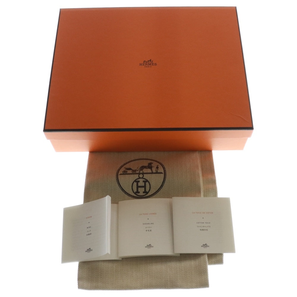 HERMES(エルメス) オラン Hロゴ エキゾチック レザー キャンバス フラットサンダル ブラック/ベージュ レディース