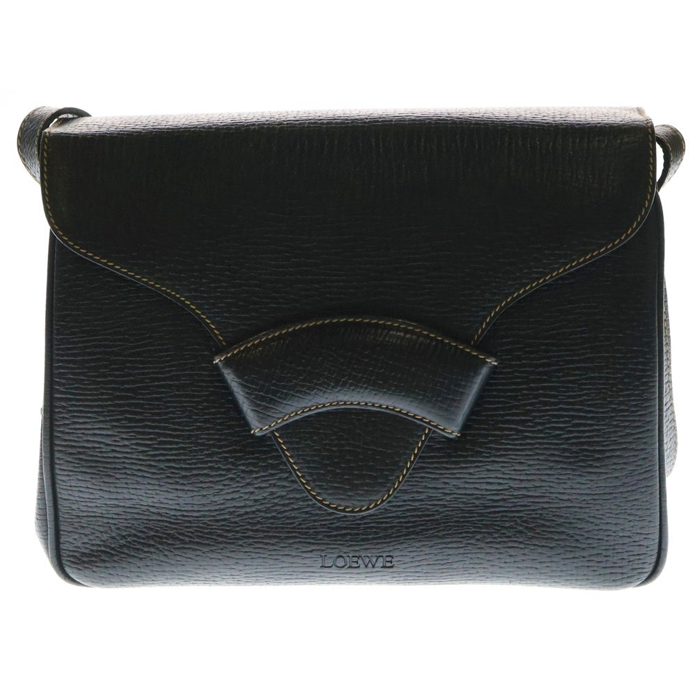 LOEWE(ロエベ) バルセロナ レザー フラップ ショルダーバッグ ゴールド金具 ブラック