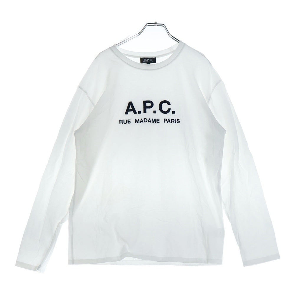 A.P.C(アーペーセー) フロントロゴ刺繍 クルーネック ロングスリーブ 長袖Tシャツ カットソー ホワイト 25082-1-93308