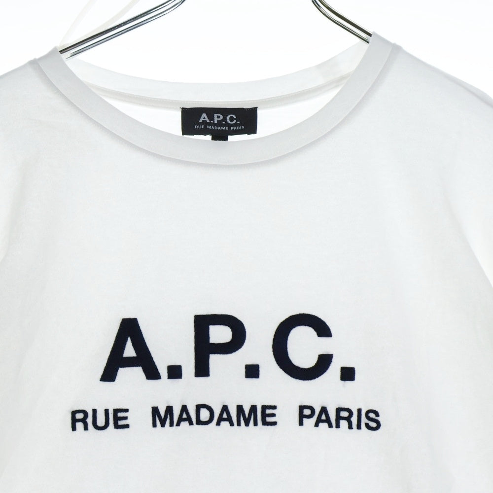 A.P.C(アーペーセー) フロントロゴ刺繍 クルーネック ロングスリーブ 長袖Tシャツ カットソー ホワイト 25082-1-93308
