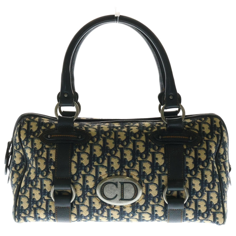 Christian Dior(クリスチャンディオール) トロッター ロゴ ミニボストン ハンドバッグ ネイビー キャンバス