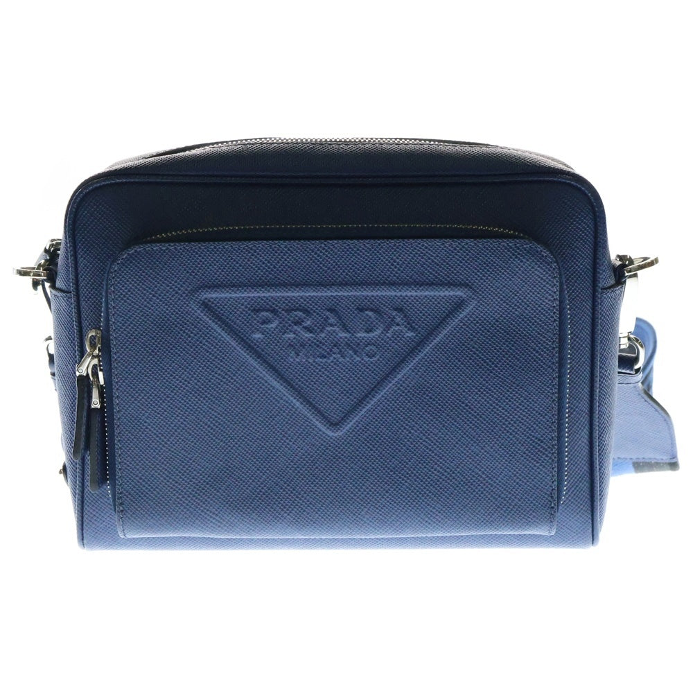 PRADA(プラダ) サフィアーノ ショルダーバッグ ミニバッグ シルバー金具 ブルー レザー 2VH152