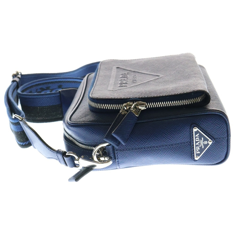 PRADA(プラダ) サフィアーノ ショルダーバッグ ミニバッグ シルバー金具 ブルー レザー 2VH152