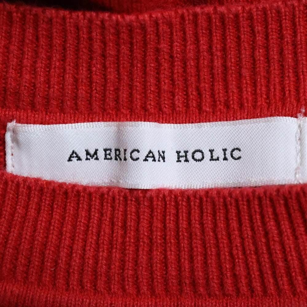 AMERICAN HOLIC(アメリカンホリック) コットン 五分袖 クルーネック ニット セーター レッド レディース