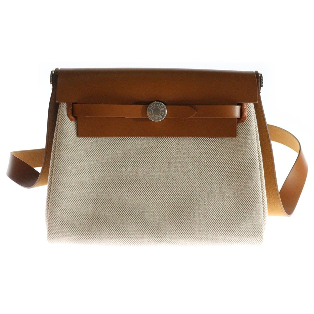 HERMES(エルメス) エールバッグジップミニ エクリュ ゴールド トワルアッシュ ショルダーバッグ シルバー金具 K刻印
