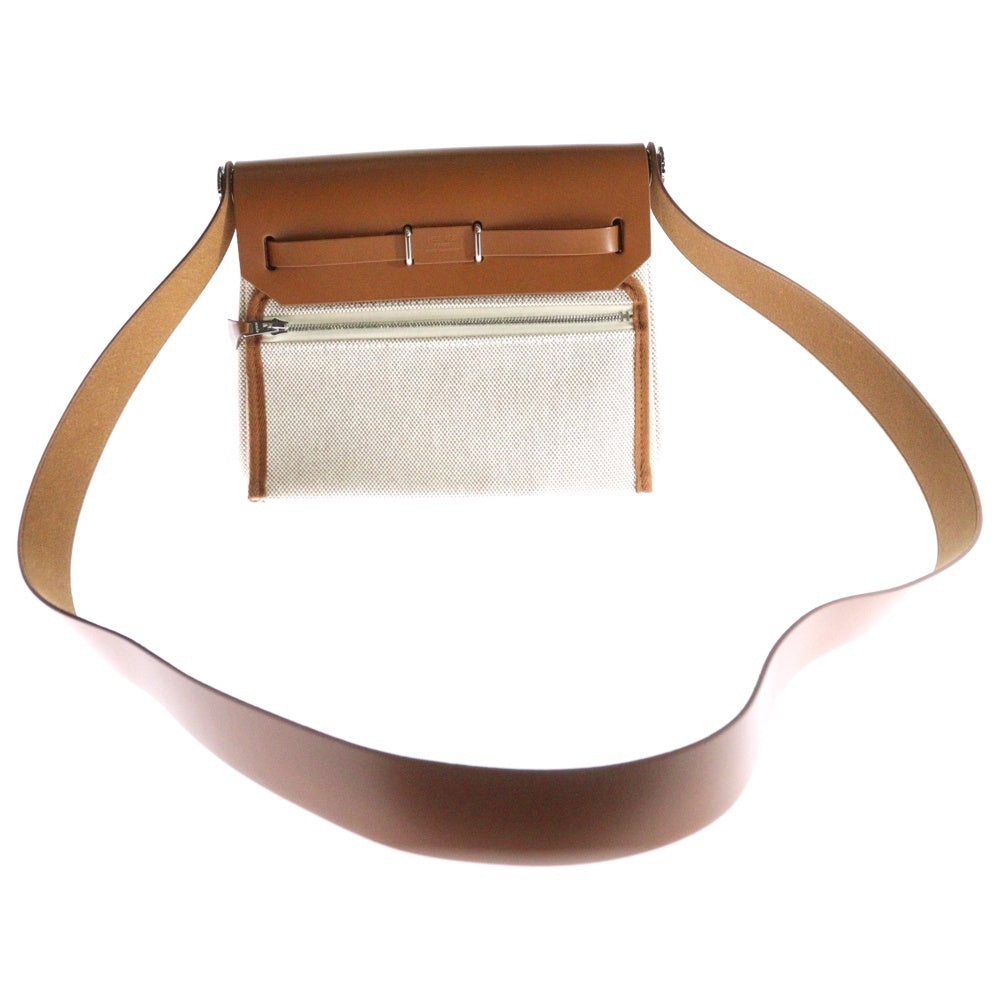 HERMES(エルメス) エールバッグジップミニ エクリュ ゴールド トワルアッシュ ショルダーバッグ シルバー金具 K刻印