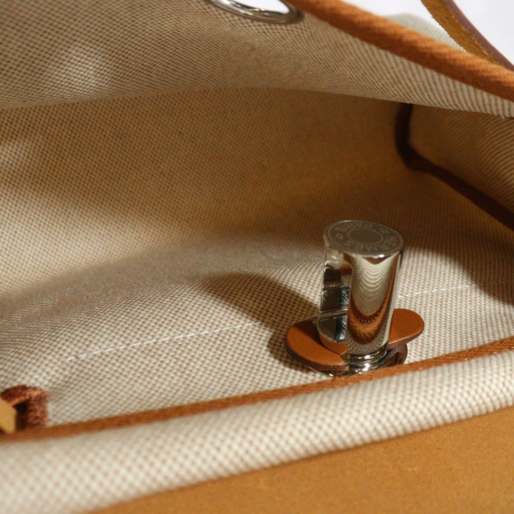 HERMES(エルメス) エールバッグジップミニ エクリュ ゴールド トワルアッシュ ショルダーバッグ シルバー金具 K刻印