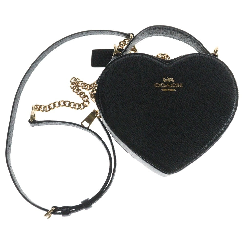 COACH(コーチ) ハートクロスボディ 2WAY ロゴ レザーチェーンショルダーバッグ ハンドバッグ ブラック レディース