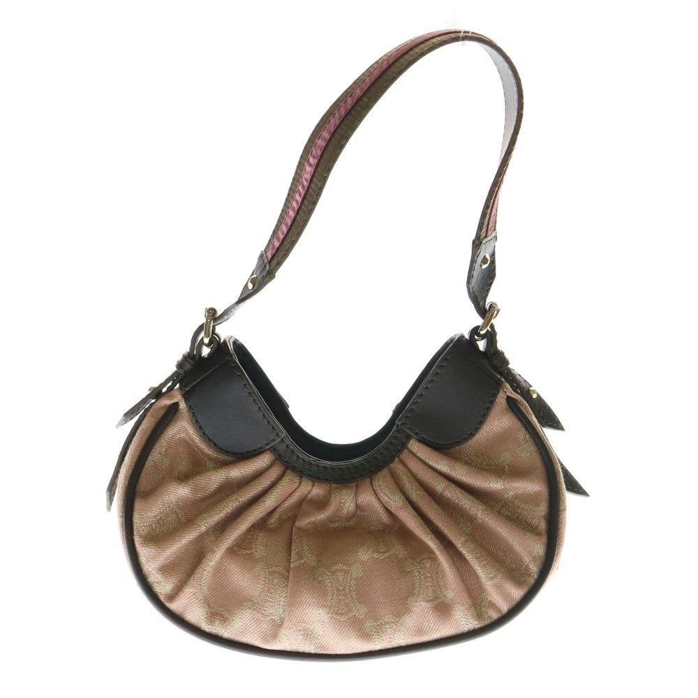 CELINE(セリーヌ) マカダム ミニワンショルダーバッグ ハンドバッグ ピンク×ブラウン ゴールド金具 キャンバス×レザー