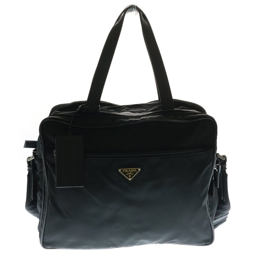 PRADA(プラダ) テスート 2WAYビジネスバッグ ハンドバッグ ショルダーバッグ ブラック シルバー金具 ナイロン ロゴ三角プレート V361