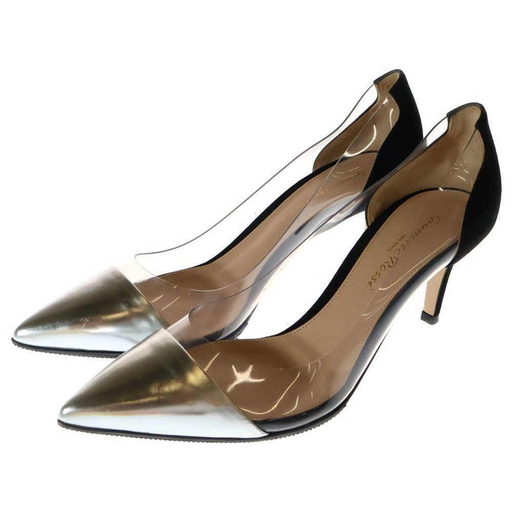Gianvito Rossi(ジャンヴィト・ロッシ) パテント スウェード クリアPVC 切り替え レザー ヒール パンプス シューズ シルバー/ブラック レディース〇