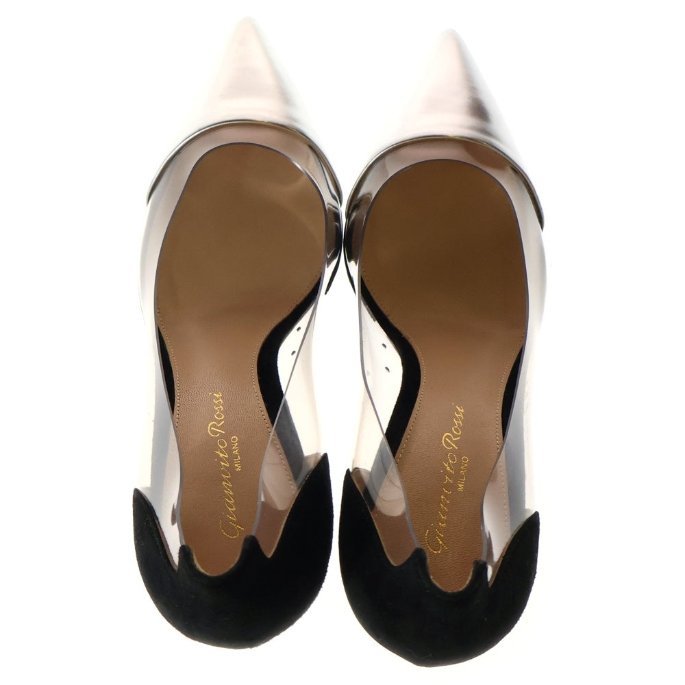 Gianvito Rossi(ジャンヴィト・ロッシ) パテント スウェード クリアPVC 切り替え レザー ヒール パンプス シューズ シルバー/ブラック レディース〇