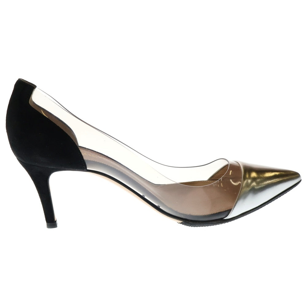 Gianvito Rossi(ジャンヴィト・ロッシ) パテント スウェード クリアPVC 切り替え レザー ヒール パンプス シューズ シルバー/ブラック レディース〇