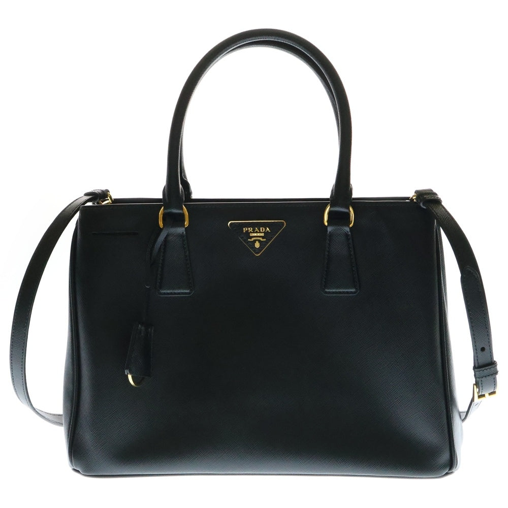 PRADA(プラダ) ガレリア サフィアーノ 2WAYバッグ ショルダーバッグ ハンドバッグ ブラック ゴールド金具 レザー ロゴ三角プレート 1BA274