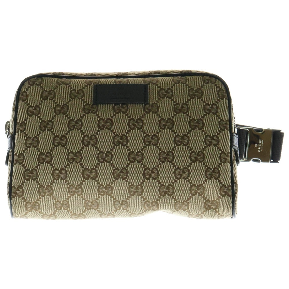 GUCCI(グッチ) GGキャンバス ボディバッグ ウエストバッグ ショルダーバッグ ベージュ×ブラウン シルバー金具 レザー×キャンバス 449174