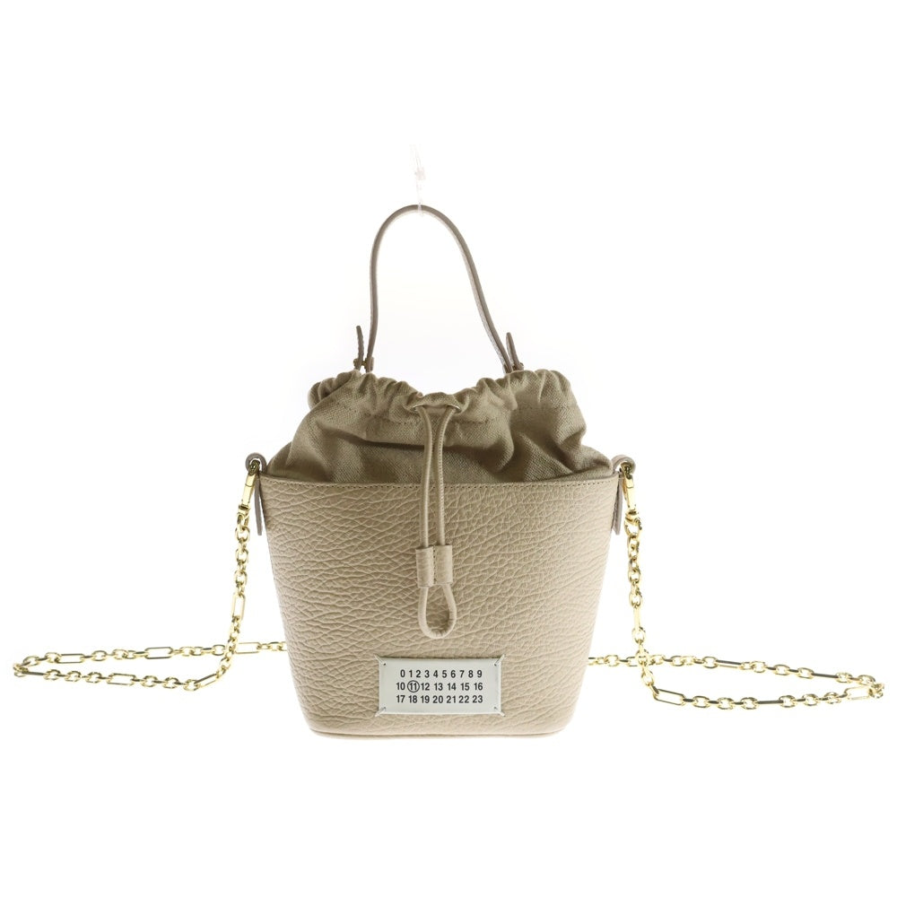 Maison Margiela 11(メゾンマルジェラ11) 5AC バケットバッグ スモール レザー 2WAY ハンド チェーン ショルダーバッグ ゴールド金具 ベージュ S61WG0035 P4348 T2086