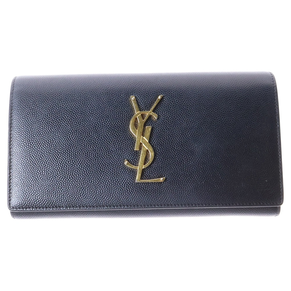 SAINT LAURENT PARIS(サンローランパリ) 二つ折り長財布 ロングウォレット カードケース ロゴ ブラック ゴールド金具 レザー 372266