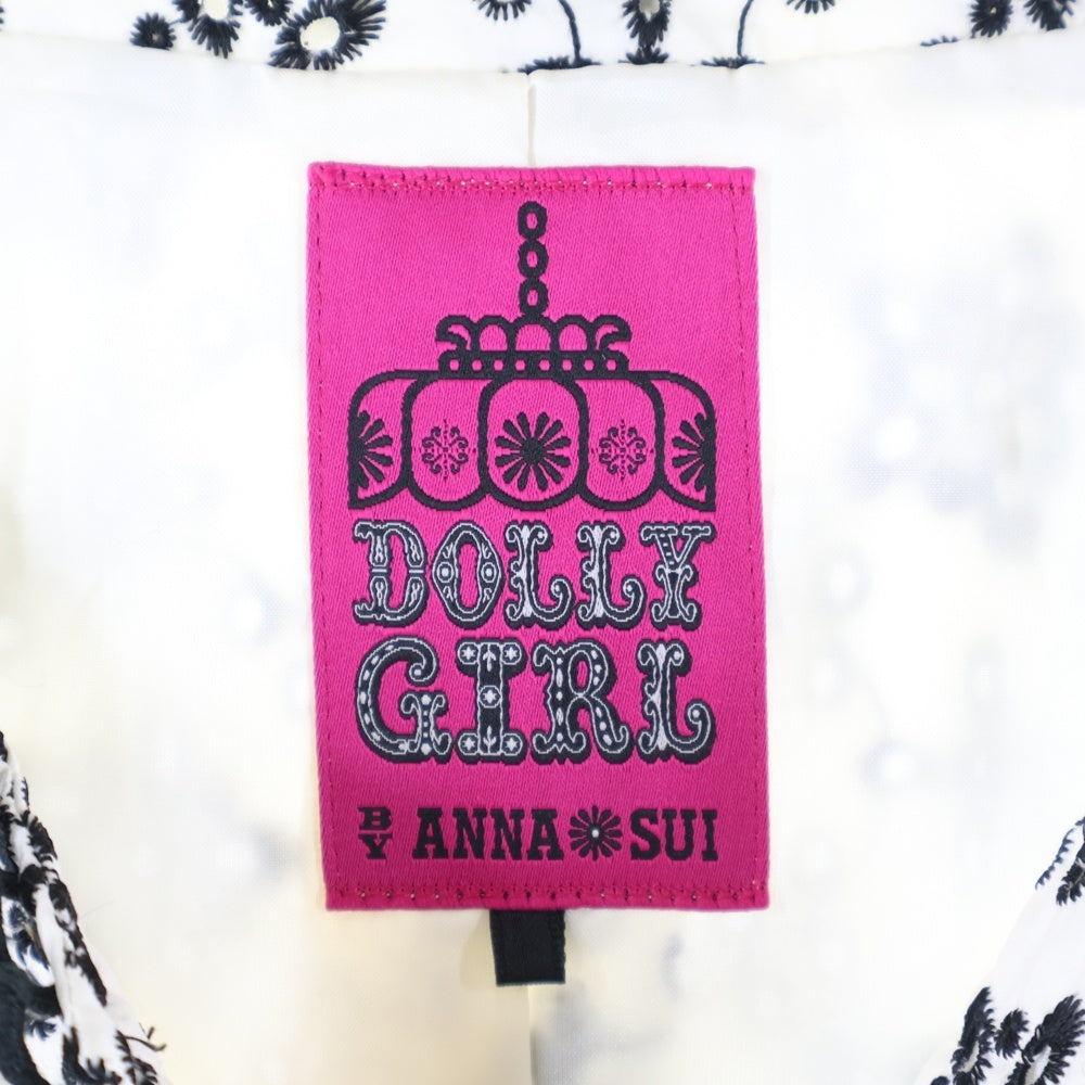 ANA SUI(アナスイ) DOLLY GIRL BY ANNA SUI ドーリーガール バイ アナスイ カットアウト刺繍 総柄 五分袖 ノーカラー ロングジャケット ホワイト/ブラック レディース