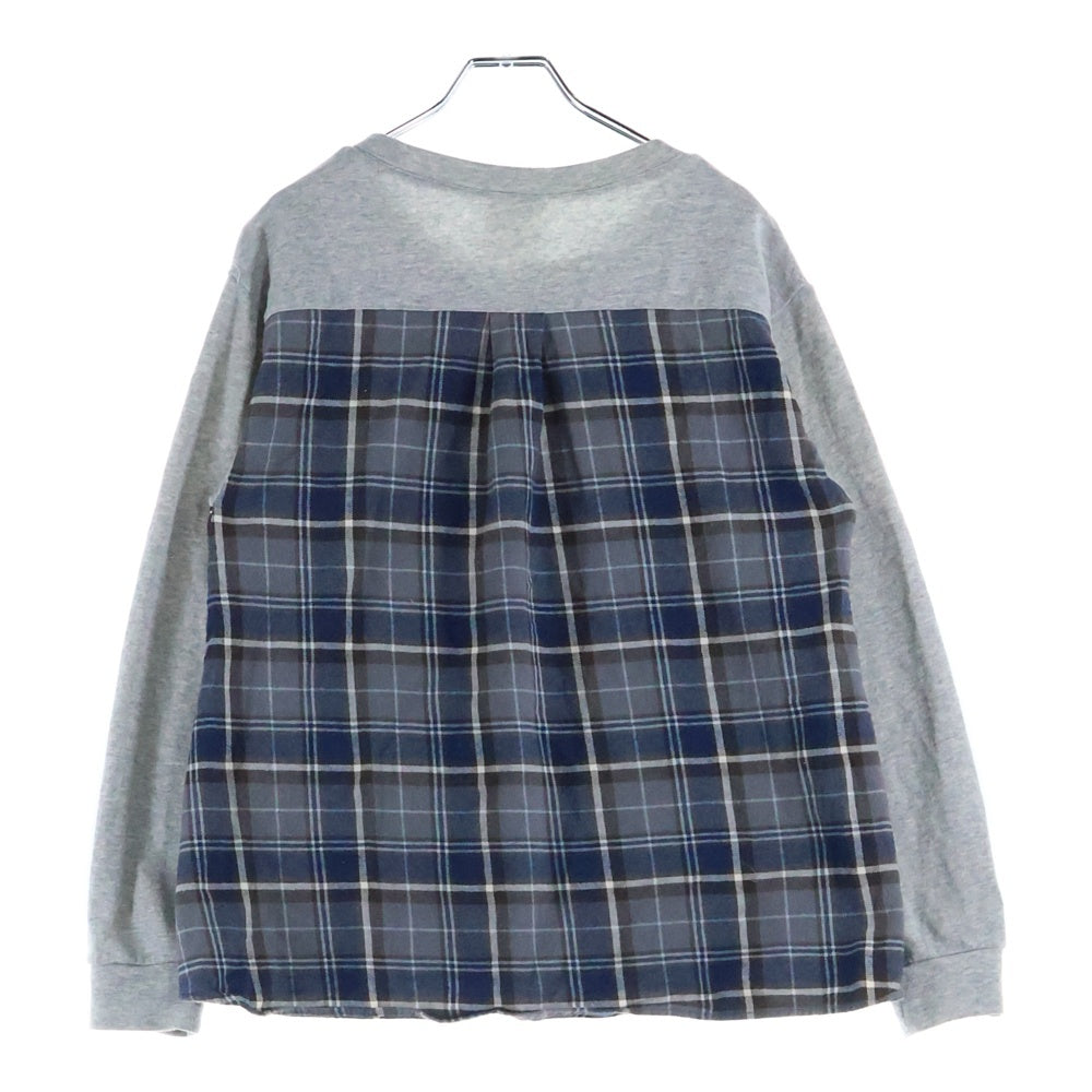 ScoLar(スカラー) 宇宙柄 チェック柄切り替え クルーネック 長袖Tシャツ カットソー パープル/グレー レディース