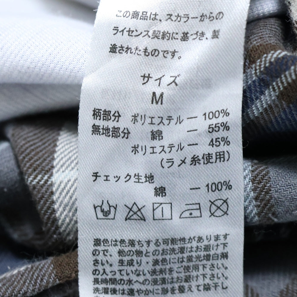 ScoLar(スカラー) 宇宙柄 チェック柄切り替え クルーネック 長袖Tシャツ カットソー パープル/グレー レディース