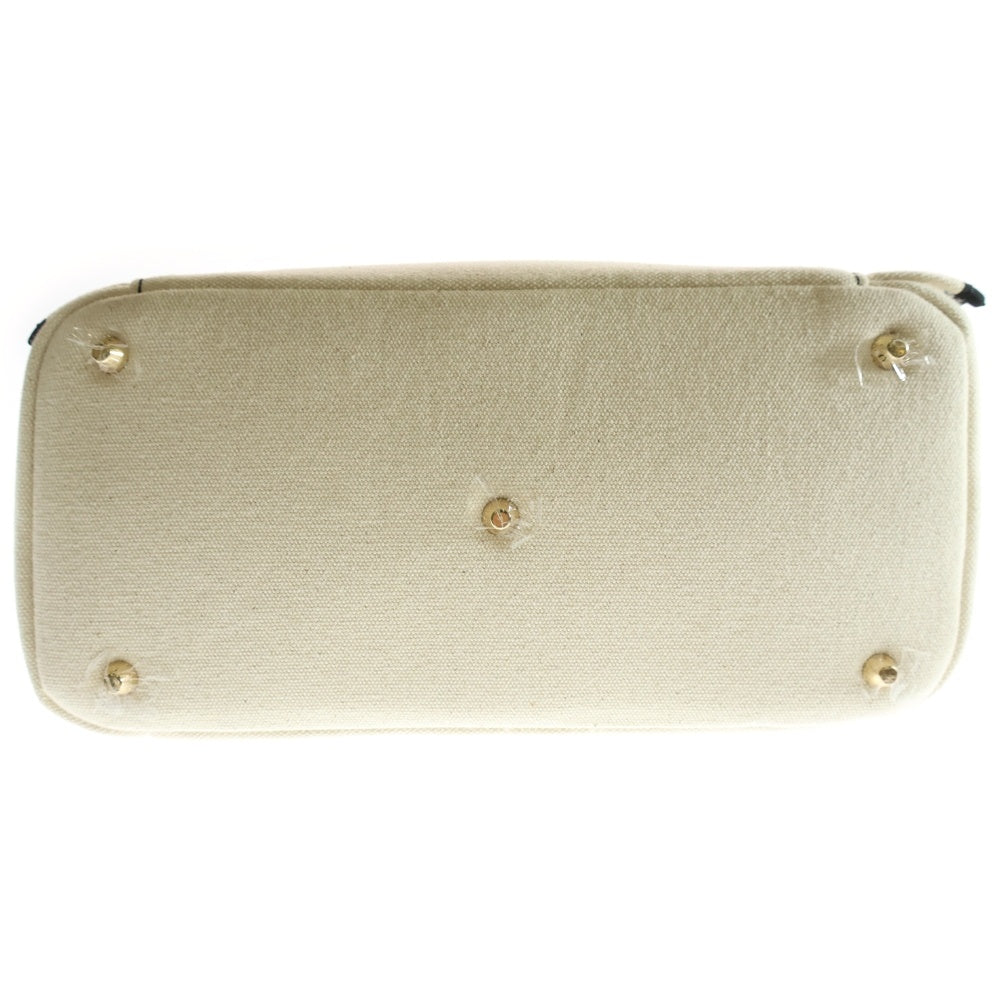 JILL STUART(ジル スチュアート) フリルトート ロゴ刺繍 キャンバス ハンド トートバッグ アイボリー/ブラック レディース 125-3183218