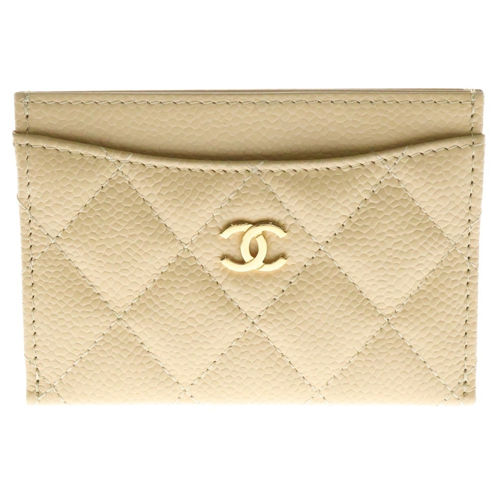CHANEL(シャネル) マトラッセ タイムレスクラシック カードケース 名刺入れ ベージュ ゴールド金具 キャビアスキン