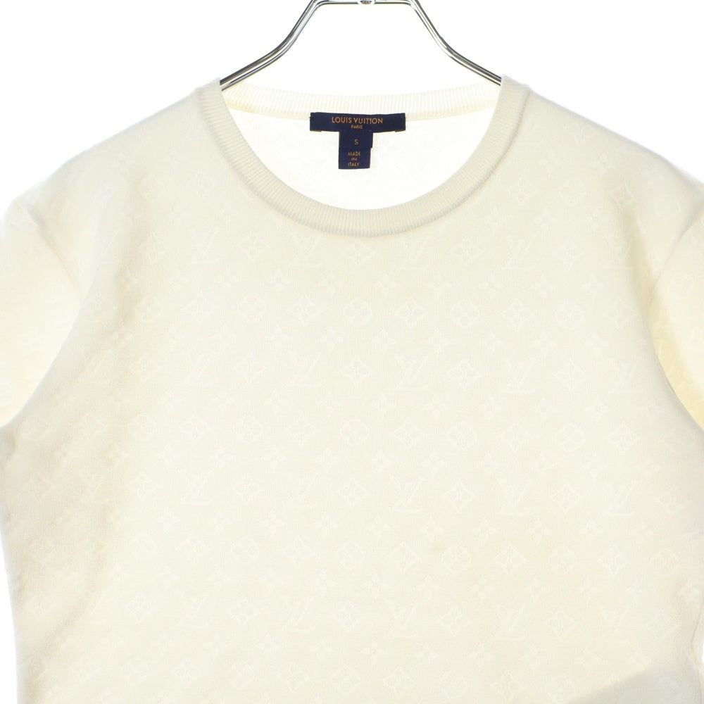 LOUIS VUITTON(ルイヴィトン) 21SS モノグラム 総柄 ジャガード シルク クルーネック 半袖ニット カットソー ホワイト RW211B EO2 FKKS95