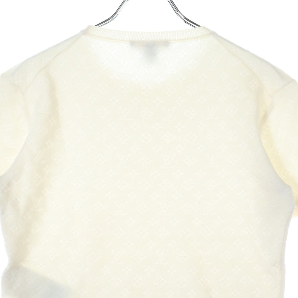 LOUIS VUITTON(ルイヴィトン) 21SS モノグラム 総柄 ジャガード シルク クルーネック 半袖ニット カットソー ホワイト RW211B EO2 FKKS95