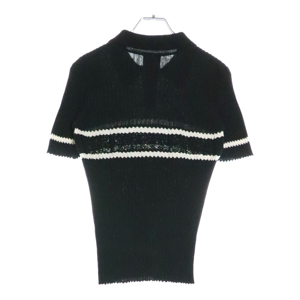 CHANEL(シャネル) ココマークボタン ボーダー柄 コットンリブニット 半袖ポロシャツ ブラック レディース P60647K46420