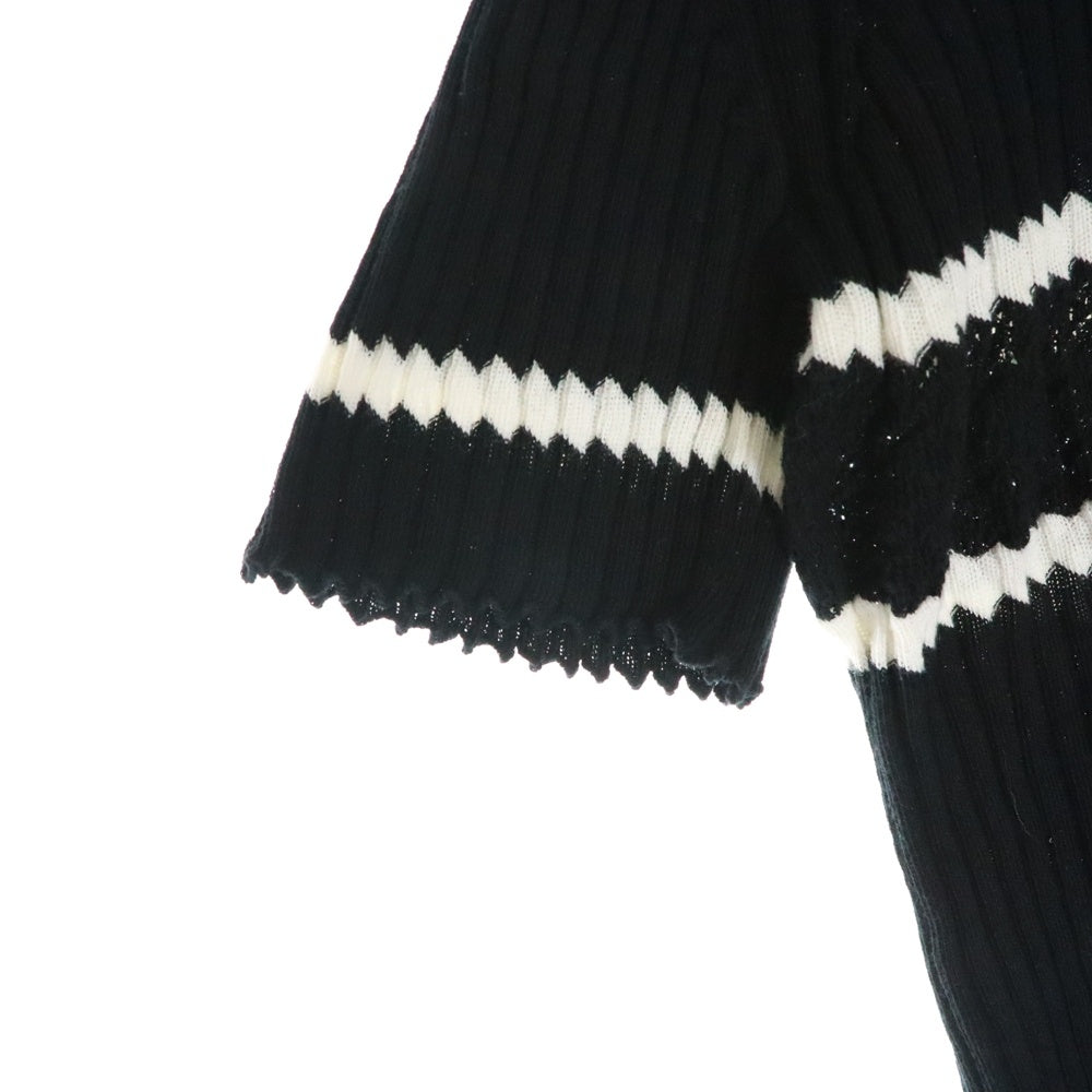 CHANEL(シャネル) ココマークボタン ボーダー柄 コットンリブニット 半袖ポロシャツ ブラック レディース P60647K46420