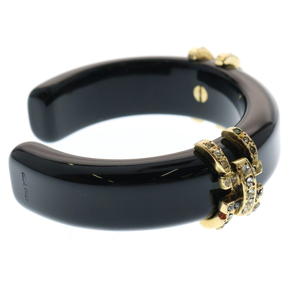 Salvatore Ferragamo(サルヴァトーレ フェラガモ) ラインストーン バングル ブラック×ゴールド メタル GP