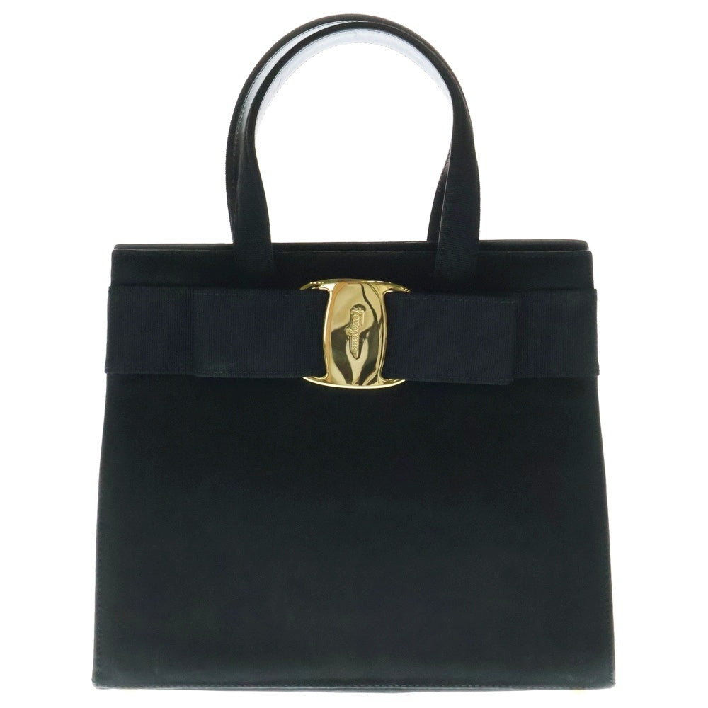 Salvatore Ferragamo(サルヴァトーレ フェラガモ) ヴァラ 2WAYハンドバッグ ショルダーバッグ ブラック ゴールド金具 スエード
