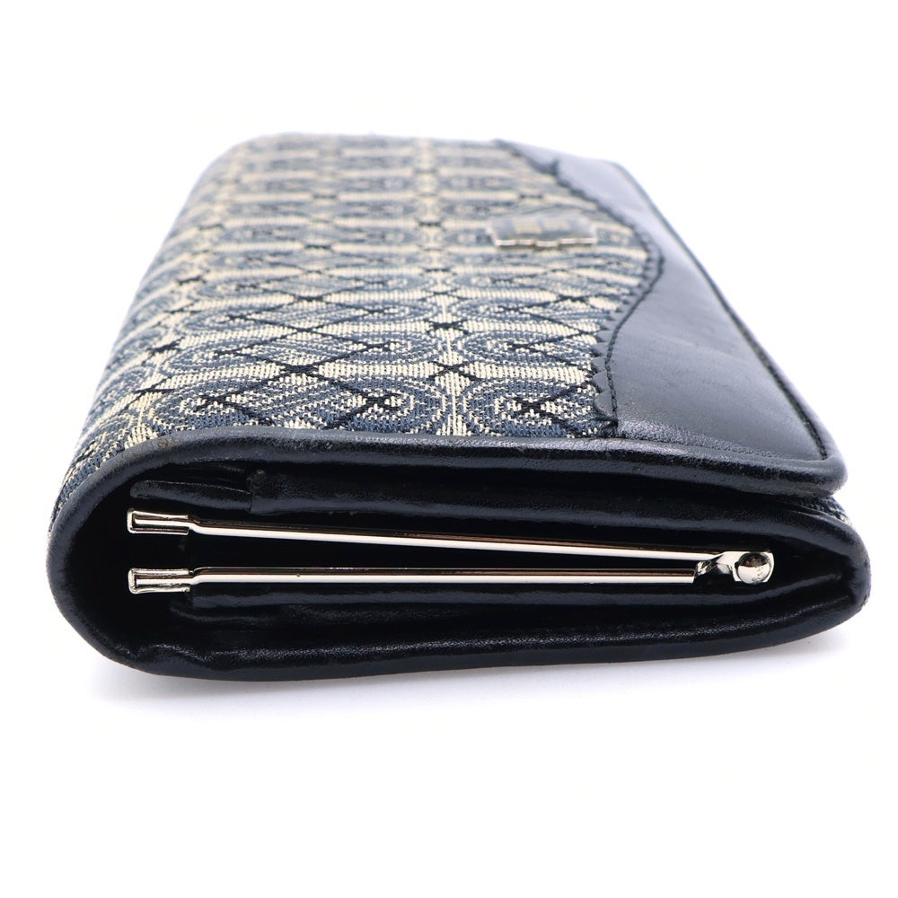 ANA SUI(アナスイ) ロングウォレット 長財布 カードケース ブラック×ベージュ レザー×キャンバス シルバー金具