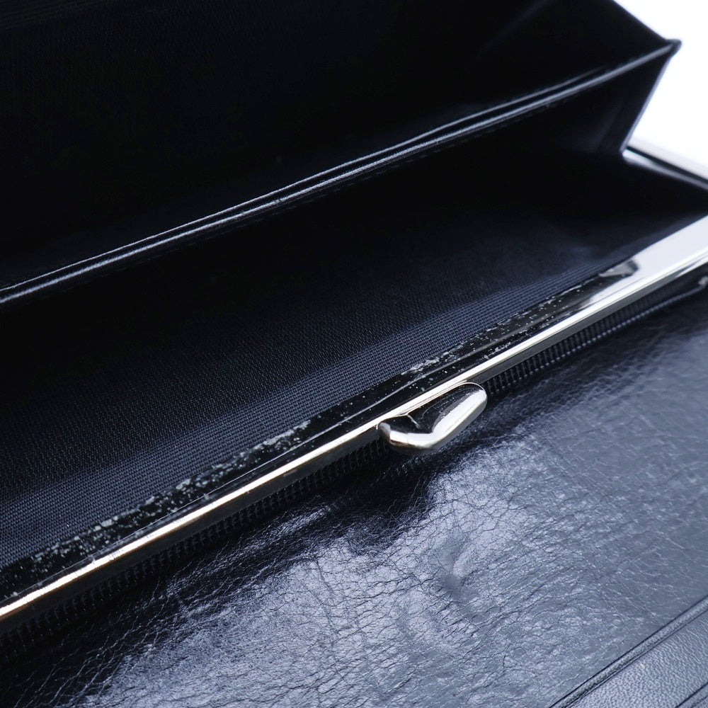 ANA SUI(アナスイ) ロングウォレット 長財布 カードケース ブラック×ベージュ レザー×キャンバス シルバー金具