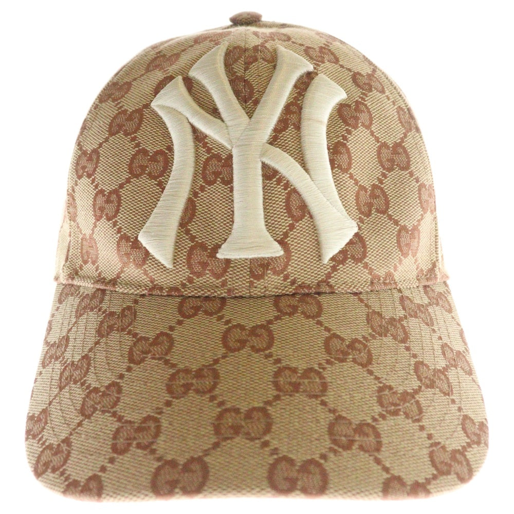 GUCCI(グッチ) ×ニューヨークヤンキース NY GGキャンバス ベースボールキャップ ブラウン 帽子 539836