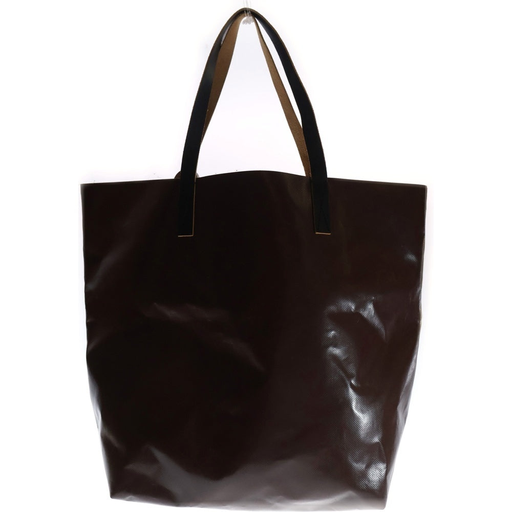 MARNI(マルニ) TRIBECA ロゴプリント PVC レザートートバッグ アイボリー/ブラウン