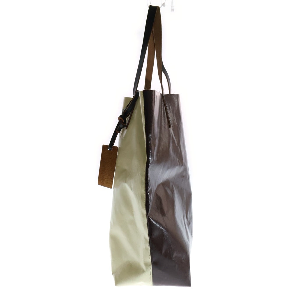 MARNI(マルニ) TRIBECA ロゴプリント PVC レザートートバッグ アイボリー/ブラウン