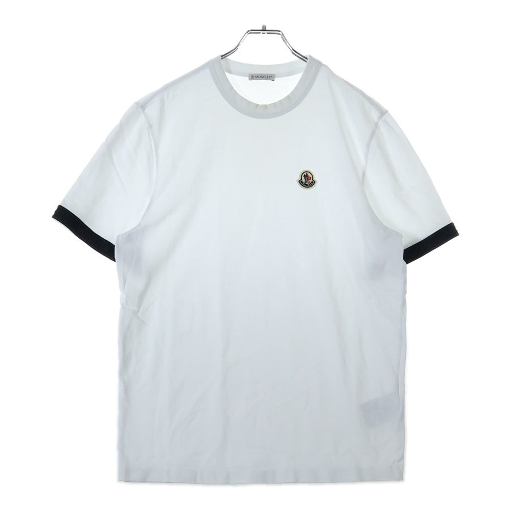 MONCLER(モンクレール) ワンポイント ワッペンロゴ 袖ラバーロゴテープ クルーネック 半袖Tシャツ カットソー ホワイト G20918C00026 8390T