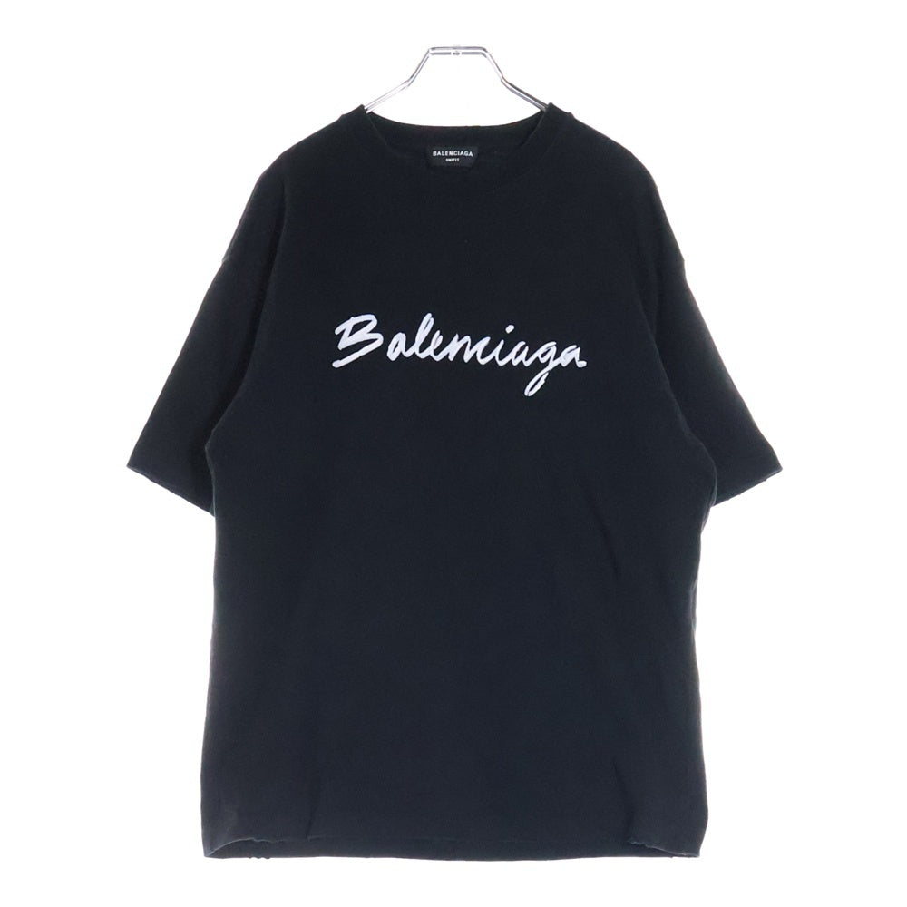 BALENCIAGA(バレンシアガ) 22AW シグネチャーロゴ ダメージ加工 オーバーサイズ半袖Tシャツ 612966 TMVB4 ブラック