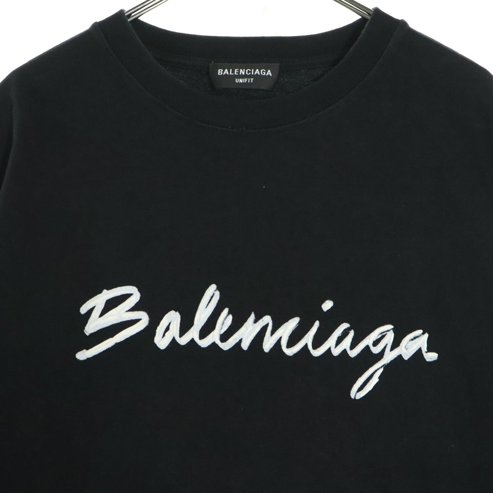 BALENCIAGA(バレンシアガ) 22AW シグネチャーロゴ ダメージ加工 オーバーサイズ半袖Tシャツ 612966 TMVB4 ブラック