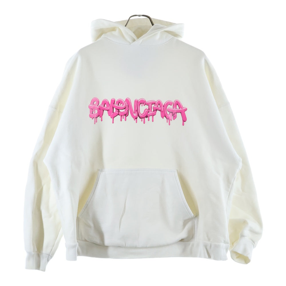 BALENCIAGA(バレンシアガ) 22SS ペンキ ペイント ロゴプリント プルオーバースウェットパーカー フーディー ホワイト/ピンク 875003