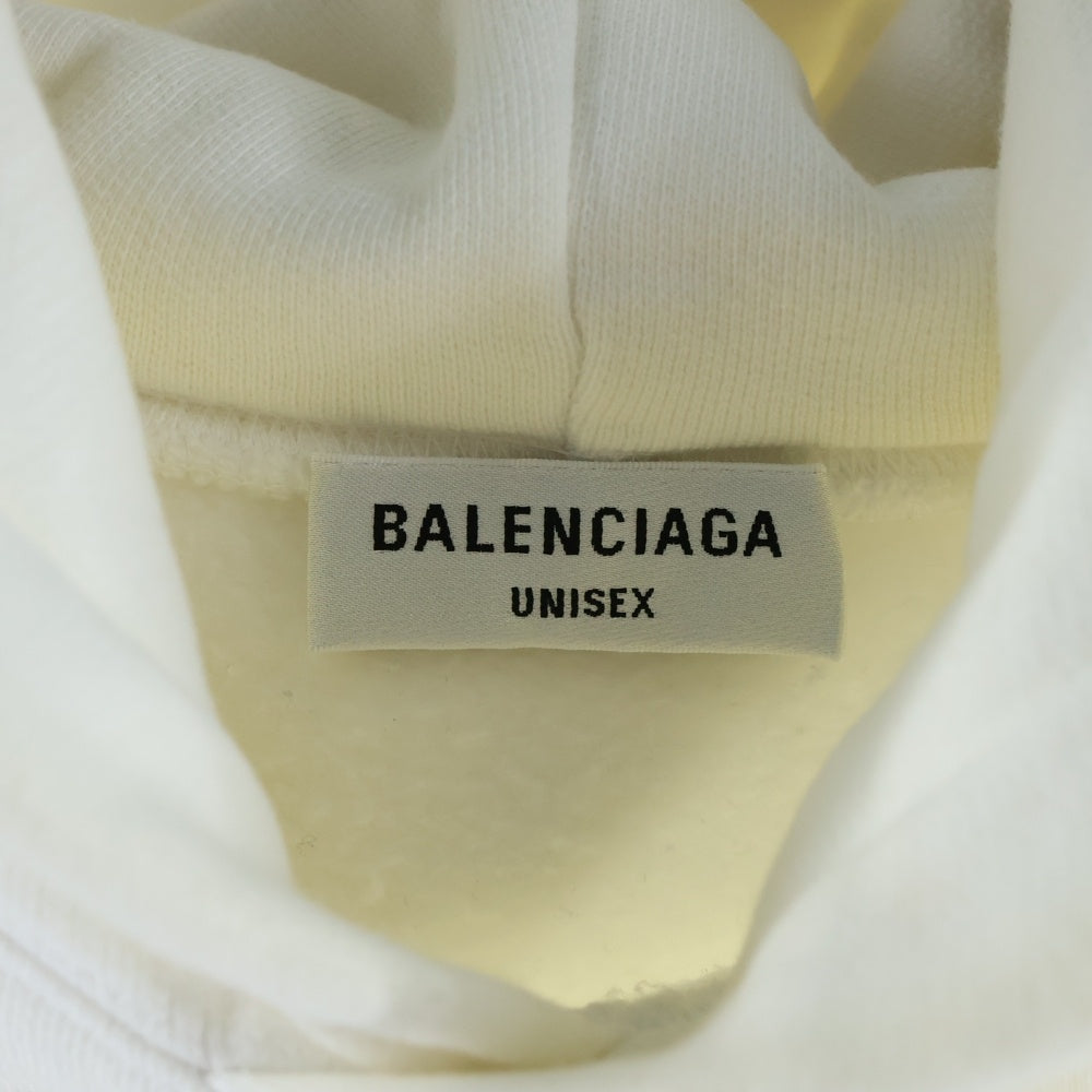 BALENCIAGA(バレンシアガ) 22SS ペンキ ペイント ロゴプリント プルオーバースウェットパーカー フーディー ホワイト/ピンク 875003