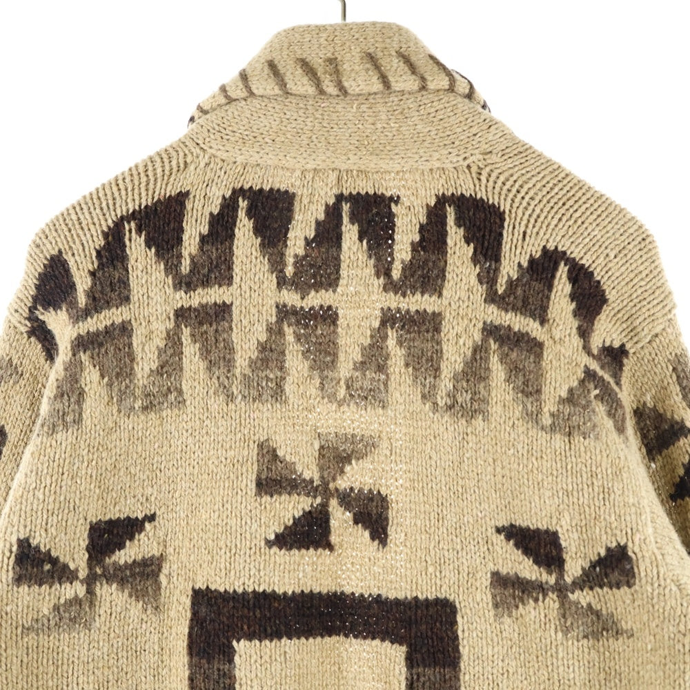 RALPH LAUREN(ラルフローレン) 90S VINTAGE ヴィンテージ ネイティブ柄 コンチョボタン シルク混 ウール ハンドニット ショールカラージャケット カーディガン ブラウン