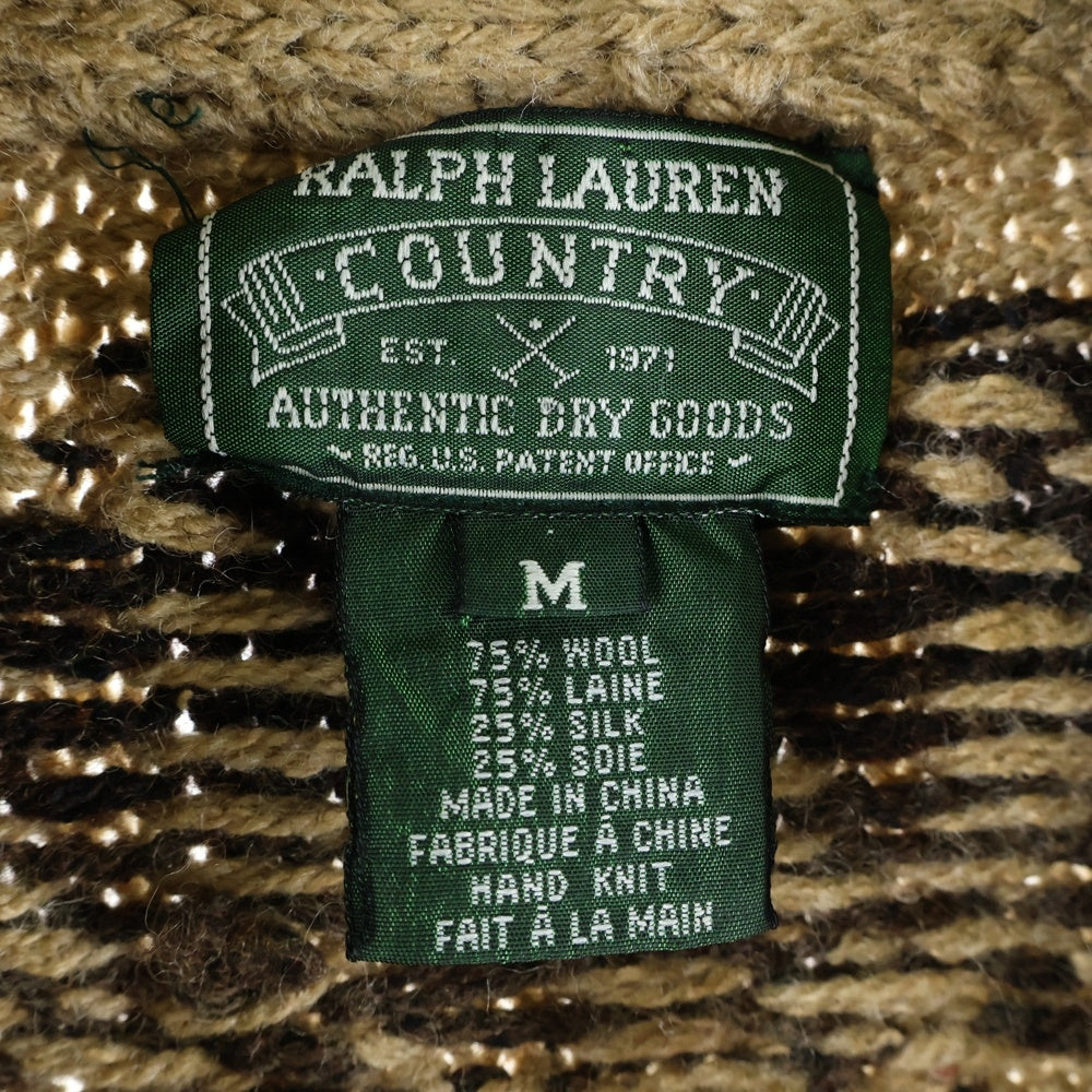 RALPH LAUREN(ラルフローレン) 90S VINTAGE ヴィンテージ ネイティブ柄 コンチョボタン シルク混 ウール ハンドニット ショールカラージャケット カーディガン ブラウン