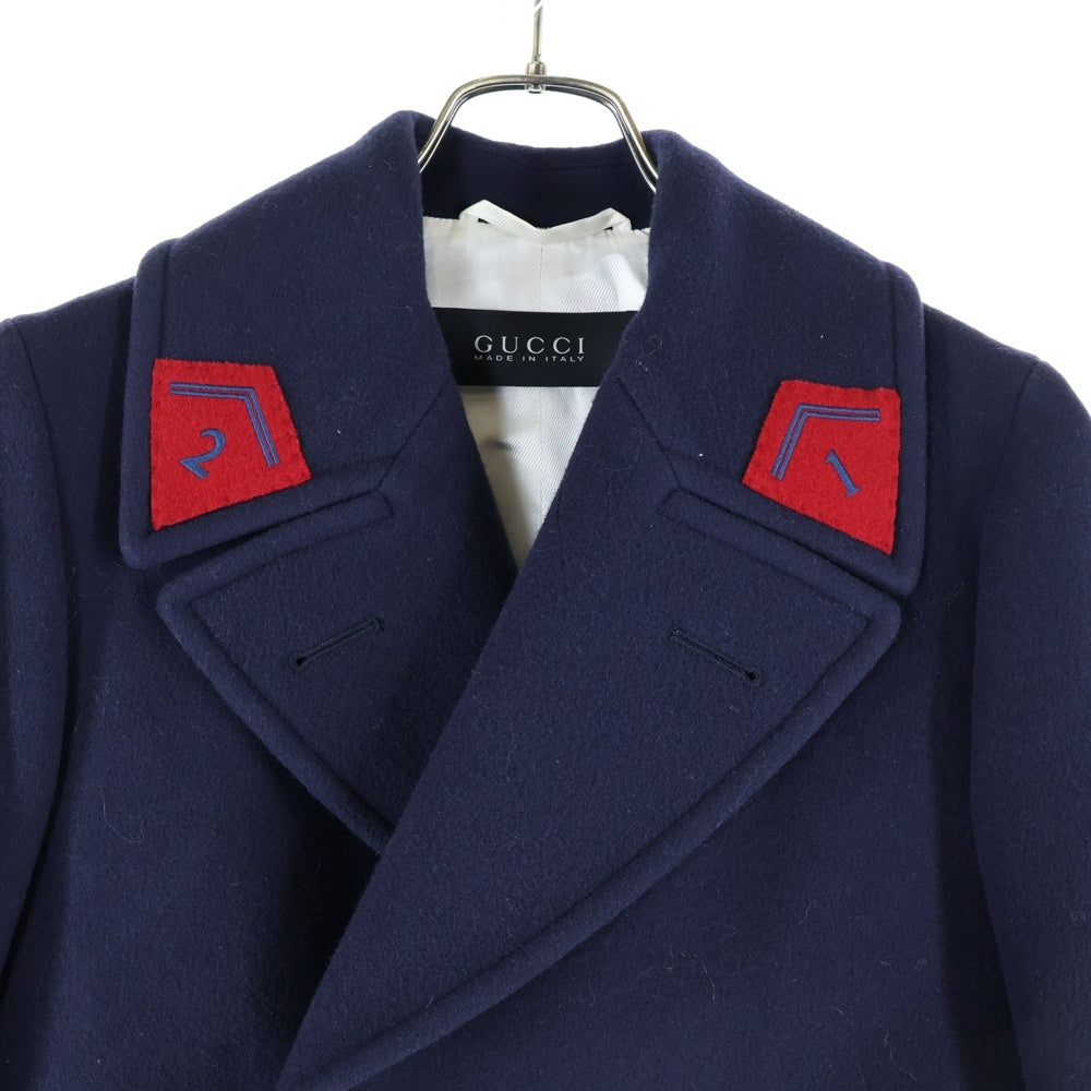 GUCCI(グッチ) 15AW ナンバリング刺繍 メルトンウール ロング ピーコート ネイビー 399130