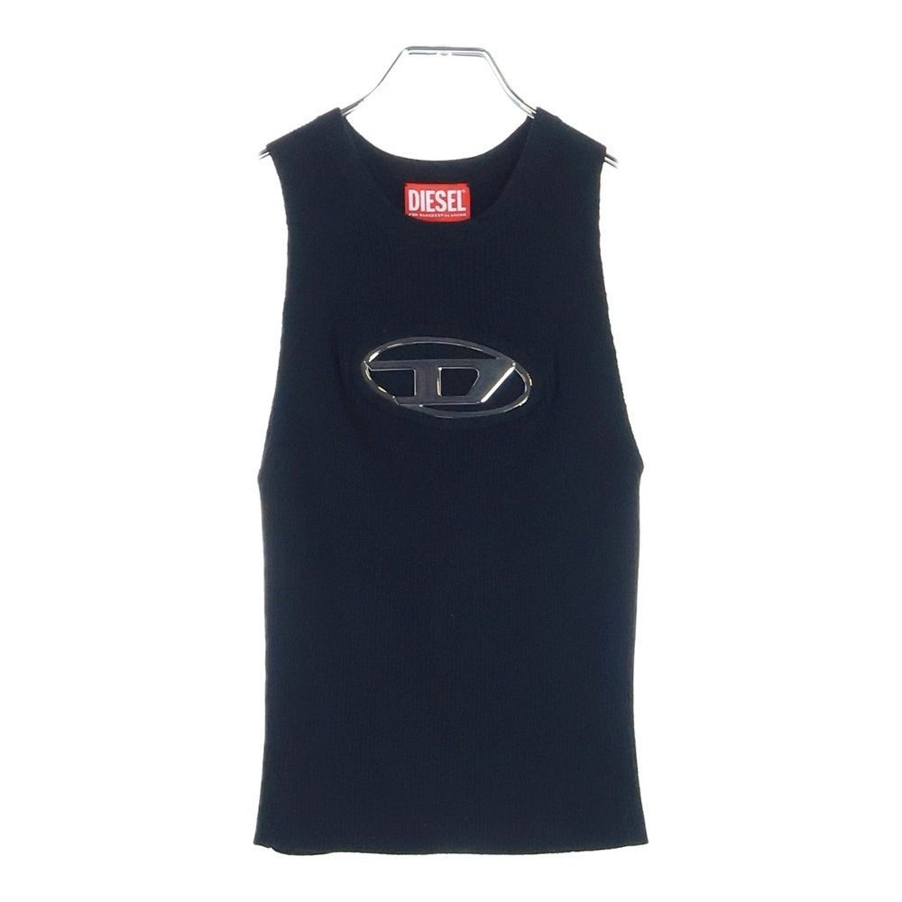 DIESEL(ディーゼル) M-ONERVA-TOP オーバルDメタルロゴプレート クルーネック ノースリーブ リブニット タンクトップ セーター ブラック レディース 0DLAX