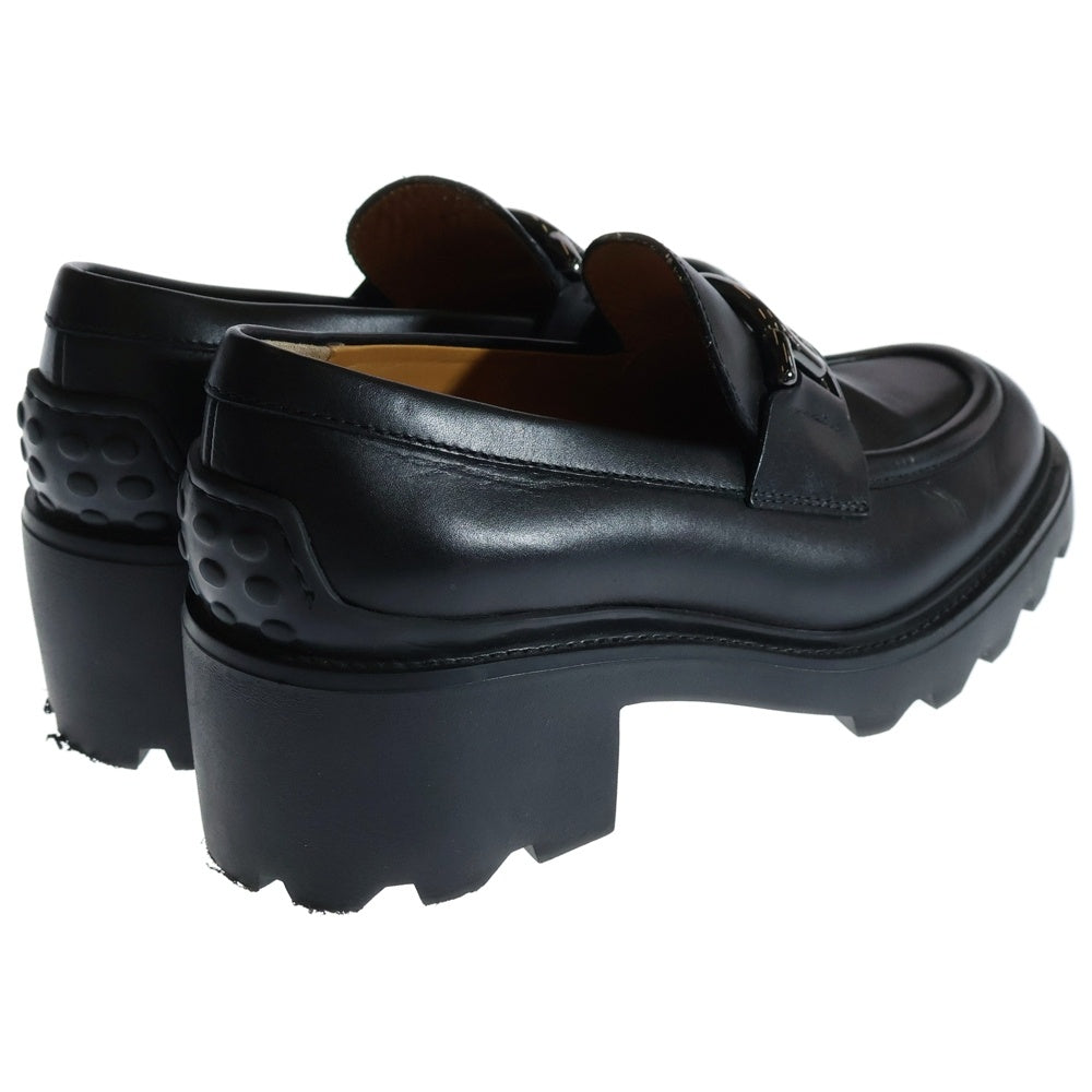 TOD'S(トッズ) KATE ケイト チェーン ベルト レザー ヒール 厚底 ローカットシューズ ローファー ブラック レディース