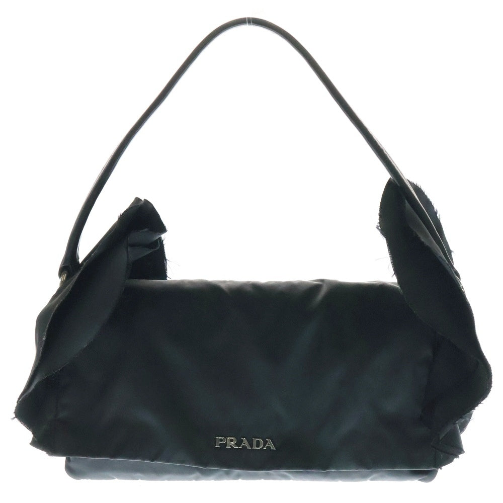 PRADA(プラダ) フリル ワンショルダーバッグ ハンドバッグ ブラック シルバー金具 テスート×レザー BR4023