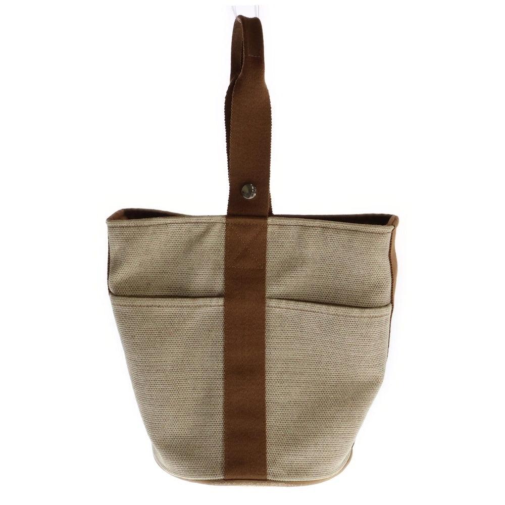 HERMES(エルメス) サクソーMM ハンドバッグ トートバッグ シルバー金具 ベージュ×ブラウン トワルアッシュ