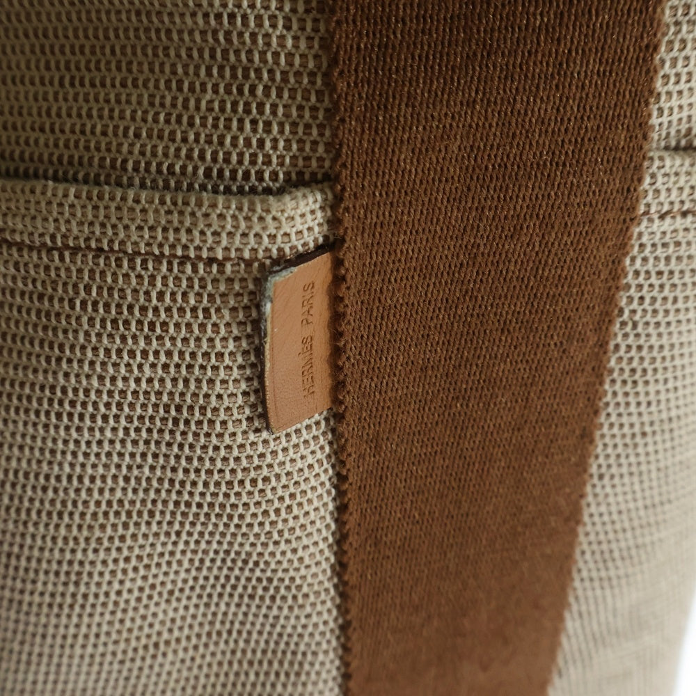 HERMES(エルメス) サクソーMM ハンドバッグ トートバッグ シルバー金具 ベージュ×ブラウン トワルアッシュ